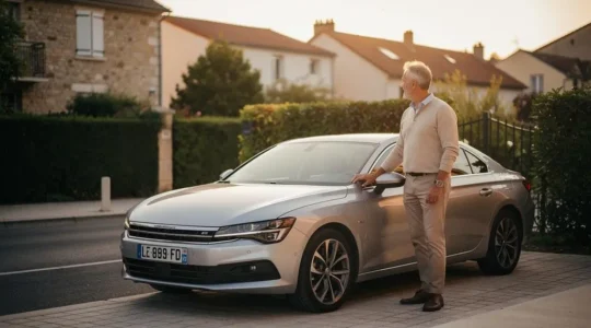 Automobiliste reflechissant a son choix entre assurance tous risques et au tiers apres avoir atteint le bonus maximal