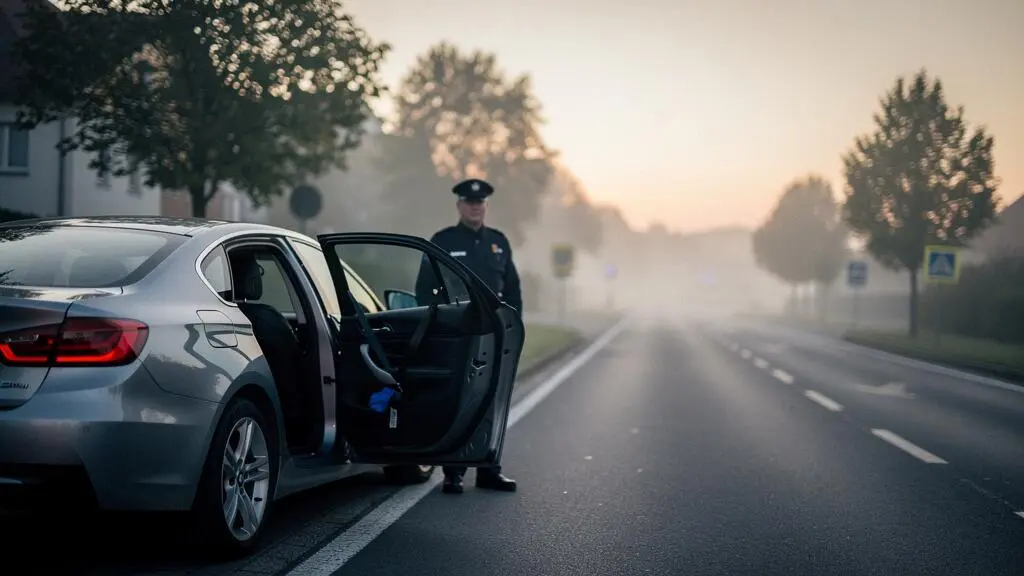 Scene editoriale d'un controle routier avec vehicule et gendarme evoquant la question de l'amende pour passager non attache