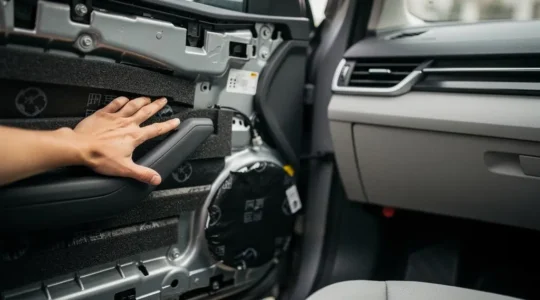 Interieur d'une voiture silencieux et cosy, illustrant le confort acoustique retrouve grace a l'insonorisation
