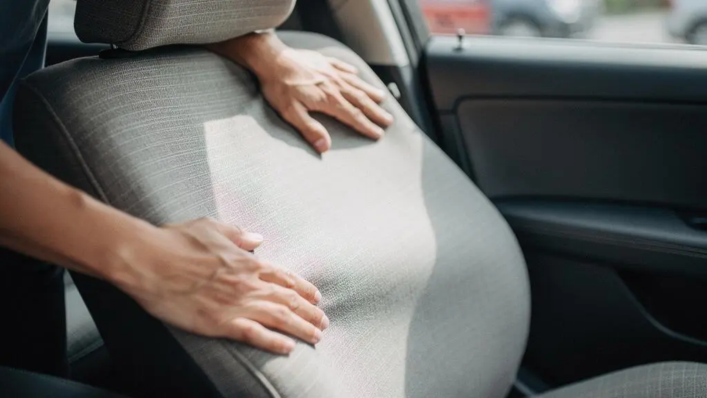 Mains installant avec soin une housse de siège auto sur mesure dans un intérieur de voiture impeccable, symbolisant la protection de la valeur de revente